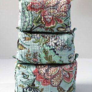 Blue Meadow Cotton Quilted Makeup/Cosmetic Bag