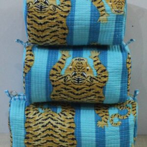 Turquoise Tiger Cotton Quilted Makeup Bag/Cosmetic Bag