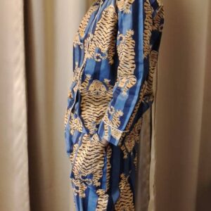 Blue Cotton Tiger Print Long Pyjamas Set