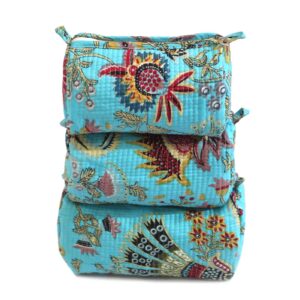 Turquoise Bloom Cotton Travel/ Makeup Bag/Cosmetic Bag