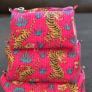 Pink Safari Cotton Quilted Makeup Bag/Cosmetic Bag