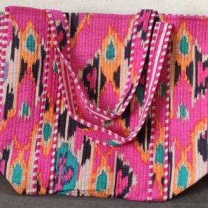 Pink Ikat Cotton Quilted Tote Bag