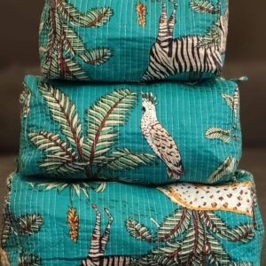 Teal Safari Cotton Quilted Makeup Bag/Cosmetic Bag