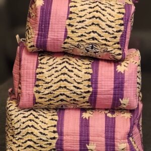 Cranberry Tiger Cotton Quilted Makeup/Cosmetic Bag