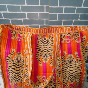 Orange & Pink Tiger Cotton Quilted Tote Bag
