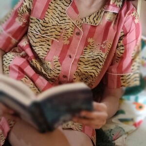 Dust Pink Cotton Tiger Print Shorts Pyjama Set